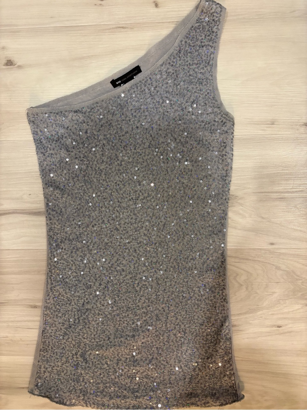 Mango Vintage Y2K One-Shoulder Silver Sequin Top Medium
